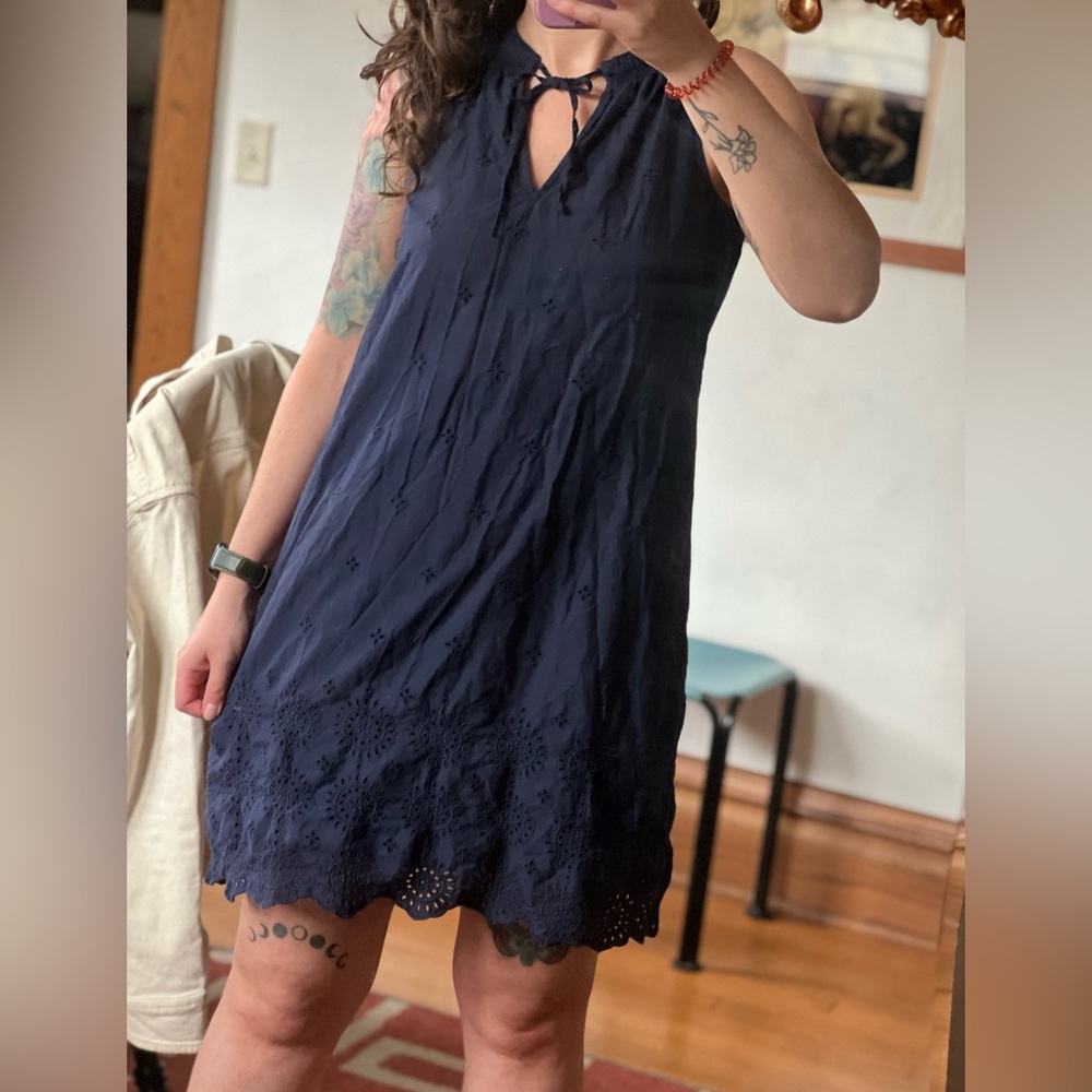 Gap navy eyelet tank dress with front tie
